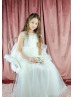 Ivory Pleated Satin Tulle Tiered Flower Girl Dress